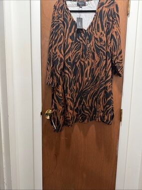 Black and Brown Animal Print Henley Top